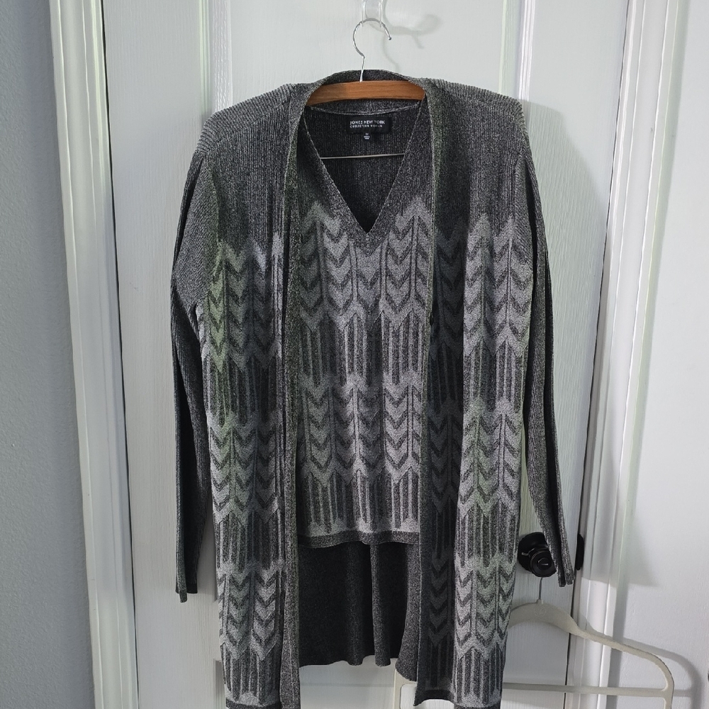 Jones New York Women's Gray Chevron Cardigan